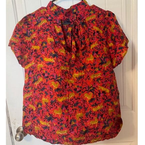 J. Crew Collection Silk Top Bow Back in Jungle Cat size 16 - Picture 6 of 9